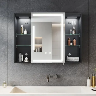 Produktbild von SONNI Eintüriger Spiegelschrank 80x60x13cm mit Doppel-Touch-Schalter Einstellbares Hell und Dunkellicht Drei Farbtemperaturen mit Antibeschlagfunktion