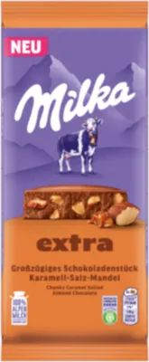 Image de Milka EXTRA Caramel Sel Amande Tablette de Chocolat Paquet 190g