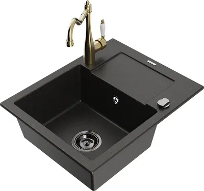 Produktbild von Mexen Enzo 1 Becken-Granitspüle mit Abtropffläche und Mischbatterie Carla, Schwarz/Gold metallisch - 6506-75-670700-50-B