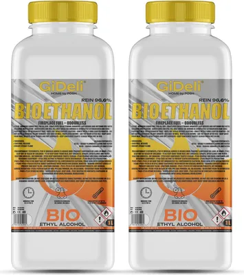 Image de Bioéthanol inodore 96,6 % 2 l pour cheminée universelle sans fumée et sans suie GiDeli