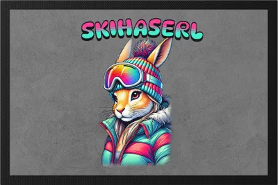 Produktbild von Skihaserl Fußmatte Ski Winter Hase Alpenlustig Retro