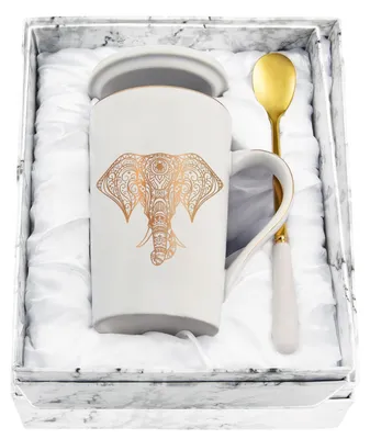 Kaffeetasse mit Elefanten-Motiv, 400 ml, weiß, Geschenk