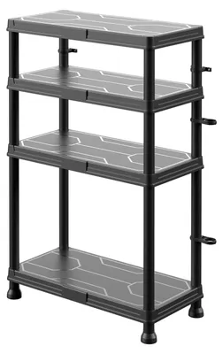 Zdjęcie produktu dla Baulich | Regał z tworzywa sztucznego - czarny - 60x30x92,6 cm - 4 półki - stabilność do 100 kg - maksymalne obciążenie jednej półki: do 25 kg