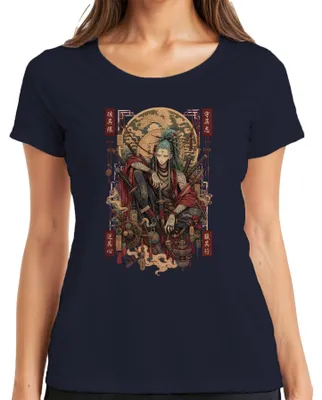 Produktbild von Samurai Ronin Katana Drache Japan Krieger Anime Tattoo Y2K Manga Damen T-Shirt, Navy, XL