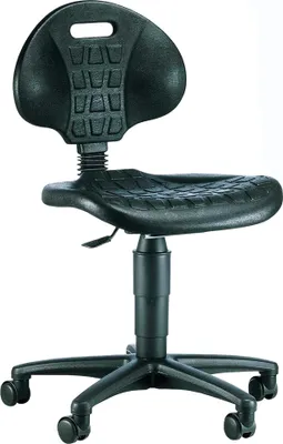 A black ergonomic office chair with a five-star base and wheels, shown against a white background.