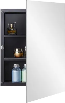 Immagine prodotto di Specchio con pensile – Mobiletto per medicinali – Organizzazione del bagno – Ripiani regolabili – 40 x 56 cm – Nero