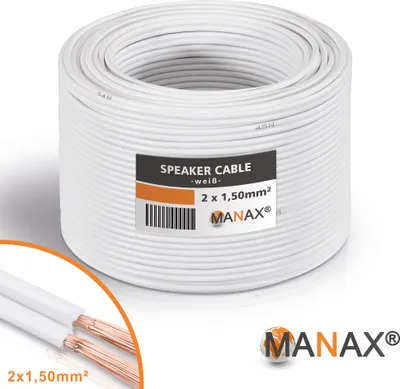 Produktbild von Lautsprecherkabel Audio Kabel Boxenkabel 100% CCA 20m 2x1,5mm² weiß