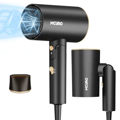 Produktbild von MCURO Haartrockner Ionen 2100W, Profi Föhn mit Heiß-/Kaltlufttaste, 2 Heizstufen & 3 Geschwindigkeiten, Faltbarer Reisehaartrockner, Schnelltrocknend, Schwarz