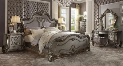 Image de Classique chambre à coucher ensemble lit 2x table de chevet commode miroir 5pcs ensemble lits