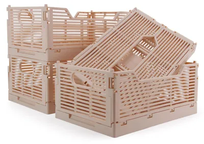 Produktbild von Set mit 4 faltbaren Aufbewahrungsboxen, faltbaren Kunststoffkisten und Aufbewahrungskörben, stapelbaren Aufbewahrungsboxen für Zuhause, Klassenzimmer, Büro, Küche und Schlafzimmer.
