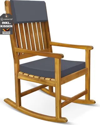 Produktbild von CASARIA® Schaukelstuhl Gartenstuhl Holz Anthrazit 160kg Belastbar Bezug 30° Waschbar Armlehne Schaukelsessel Garten Balkon Stuhl Wetterfest Schwingsessel Akazie