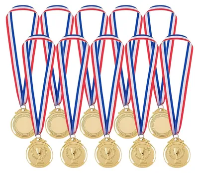 10 Kinder-Medaillen aus Metall mit Band, Gold, 5 cm