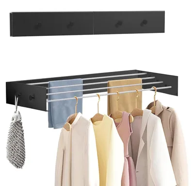 Productafbeelding van Wasrek 60 cm opklapbare wanddroger met 6 haken voor binnen en buiten