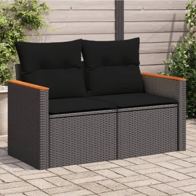 Produktbild von ZMH Gartensofa mit Kissen 2-Sitzer Schwarz Poly Rattan