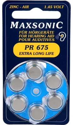 Immagine prodotto di Batterie per apparecchi acustici Maxsonic Pr675 6 pz