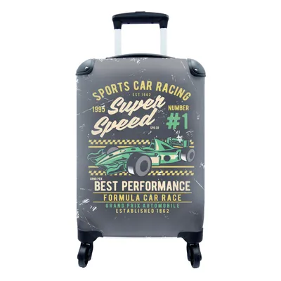 Produktbild von MuchoWow® Koffer Handgepäck Trolley Rollkoffer Kleine Reisekoffer mit 4 Rollen - Auto - Rennen - Retro - Zeichnung - Cabin Size < 55x40x23 cm & 55x40x20 cm - Fotokoffer - Kabinenkoffer - Boardgepäck - Reise-Box - Reisekoffer - Reisegepäck - Koffer mit Bild - Trolley für Kinder