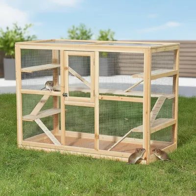 Produktbild von Mucola Nagerkäfig Freilaufgehege Holz Gehege Villa Hamsterkäfig Mäusekäfig Kleintierkäfig Käfig Rattenkäfig Kleintierstall