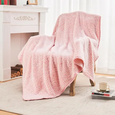 Productafbeelding van Sherpa knuffeldeken, 152x203 cm, roze, omkeerbaar, zacht, microvezel