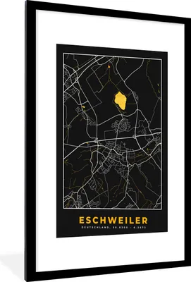 Produktbild von MuchoWow® Gerahmtes Poster Gold - Deutschland - Karte - Eschweiler 60x90 cm - Poster mit Schwarzem Bilderrahmen Wandposter Rahmen Foto Bilder - Dekoration - Wandposter Wohnzimmer - Hochwertig