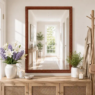 Immagine prodotto di Specchio da parete rettangolare con cornice in legno, 61x81 cm, colore marrone, stile rustico e vintage