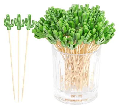 Produktbild von Cocktailspieße mit Kakteen Motiv 100 Stück 12 cm Bambus für Partys und Getränke