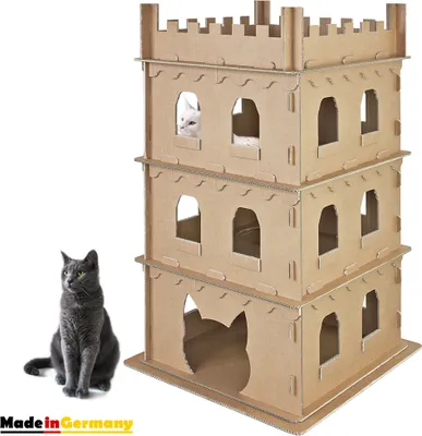 Produktbild von XXL Katzenburg Katzenturm Katzenhaus Katzenhöhle Katzennest Haus aus Pappe Kartonhaus Spielhaus für Katzen Petigi Katzenmöbel Kratzmöbel Katzenpapphaus