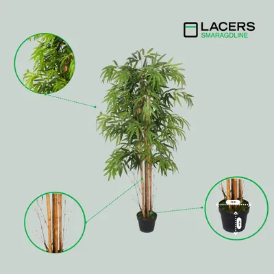 Produktbild von Lacers SMARAGDLINE künstlicher Bambus im Topf 150cm - Dekoration / realistische Optik, Bambusbaum für Wohnzimmer, Balkon und Büroräume