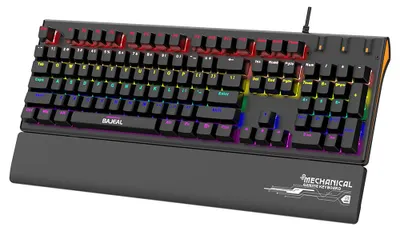 Obrázek produktu pro Drátová mechanická herní klávesnice s modře podsvícenými spínači, připojení USB, ergonomická podložka pro konkurenční herní klávesnice PC, 9 režimů osvětlení