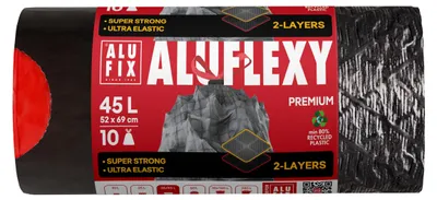 Immagine prodotto di Sacchi per rifiuti "Aluflexy", neri, con chiusura a zip, 45 l, 10 pz., LDPE, ALUFIX