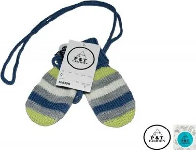 Produktbild von P&T Baby Fäustlinge - Kinder Winterhandschuhe gestreift - grau-blau-grün - Größe 0