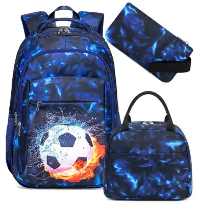 Image de Ensemble de sac à dos scolaire 3 pièces avec boîte à lunch et trousse, couleur bleu