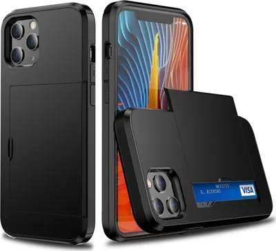 Produktbild von Mobigear Card iPhone 12 Hülle Hardcase Backcover Stoßfest mit Kartenhalter - Schwarz