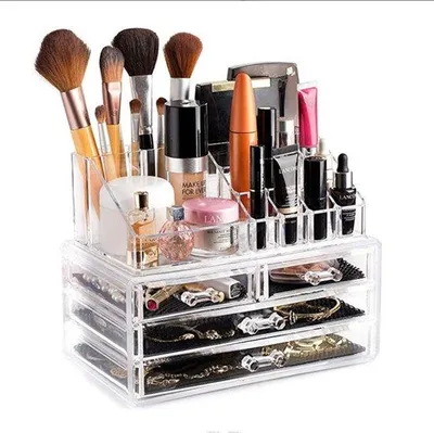Imagen del producto de Uniqoos® Organizador de maquillaje, con 4 cajones, transparente, acrílico – Almacenamiento compacto para cosméticos y joyas