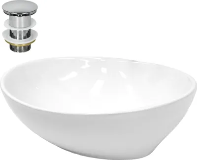 Produktbild von LuxeBath Waschbecken Aufsatzwaschbecken Oval, 41x33x14,2 cm, Weiß, aus Keramik, inkl. Ablaufgarnitur ohne Überlauf