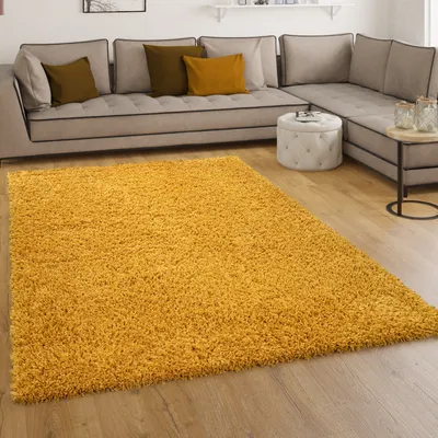 Immagine prodotto di Tappeto Shaggy a pelo lungo per soggiorno, morbido, tinta unita giallo, dimensioni 60x100 cm