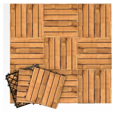 Produktbild von Holzfliesen 30x30 cm aus Akazienholz, 110 Stück für 10 m², Terrassenboden für Außenbereich, Klickfliesen für Garten, Patio und Balkon (6 Latten)