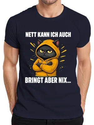 Productafbeelding van Nett, maar kan ook sarcastisch zijn. Heren T-shirt met opdruk, marineblauw, maat XL