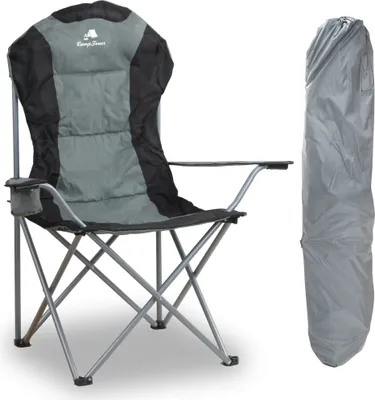 Produktbild von CampFeuer Campingstuhl Faltbar, Grau, Anglerstuhl mit Getränkehalter, Klappstuhl, Angelstuhl