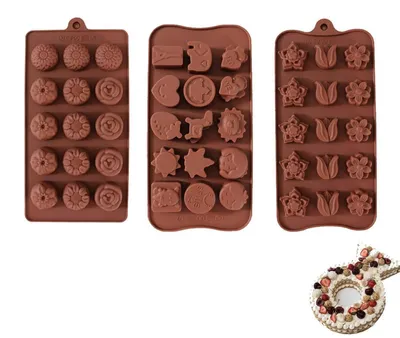 Obrázok produktu pre 3 kusy silikónovej formy na pralinky, vhodné aj na výrobu sladkostí a mydla, farba: hnedá