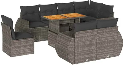 Produktbild von vidaXL 9-tlg. Garten-Sofagarnitur mit Kissen Grau Poly Rattan