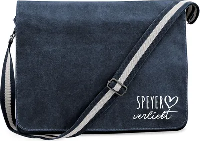 Produktbild von Huuraa Umhängetasche Speyer verliebt 14 Liter Vintage Navy Canvas Laptoptasche Geschenkidee