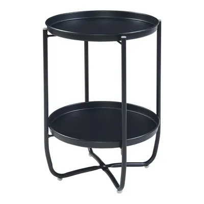 Image de Table plateau 'Sandefjord' ronde avec 2 plateaux amovibles acier 57,5 x 40 cm noir