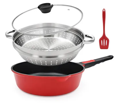 Obrázek produktu pro Omgoods – Hluboká pánev o průměru 30,5 cm s funkcí páry – Nepřilnavá a univerzální