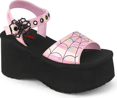 Zdjęcie produktu dla FUNN-10 DemoniaCult wegańskie sandały damskie na platformie spider web babypink holo patent