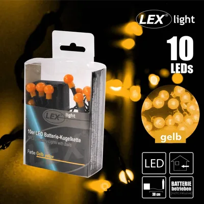 Produktbild von 10er LED Batterie Kugelkette Lichterkette gelb Kugeln Batterie Beleuchtung