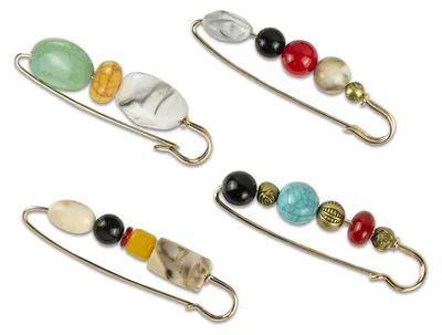Productafbeelding van Set van 4 damesbroches met kunstperlen en veiligheidsnaald