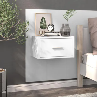 Image de vidaXL Table de chevet murale blanche en bois composite