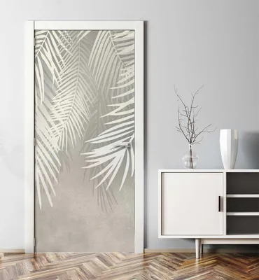 Produktbild von Türtapete Türposter selbstklebend hängende Palmenblätter silber
