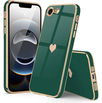 Image de Coque pour iPhone 16e, Motif Coeur Antichoc Souple Anti-Rayures Vert Nuit