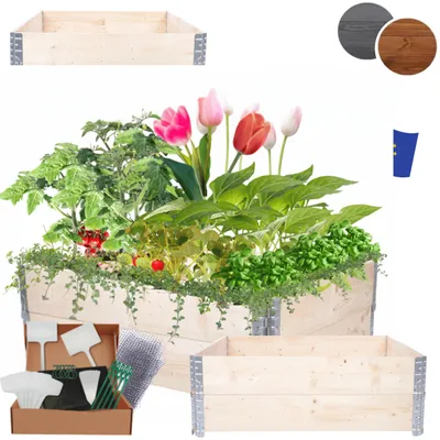 Produktbild von MODO24 Hochbeet Holz, Pflanzrahmen, Kräuterbeet, Gemüsebeet, Massivholz Kiefer, Garten, 40x120x100 cm, Natur Imprägniert, ZP10